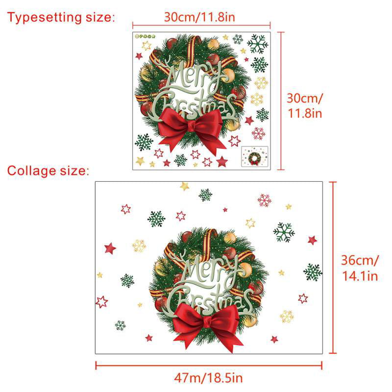 Merry Christmas Gift Wreath Wall Window Stickers Decals XMAS Home Shop Decor