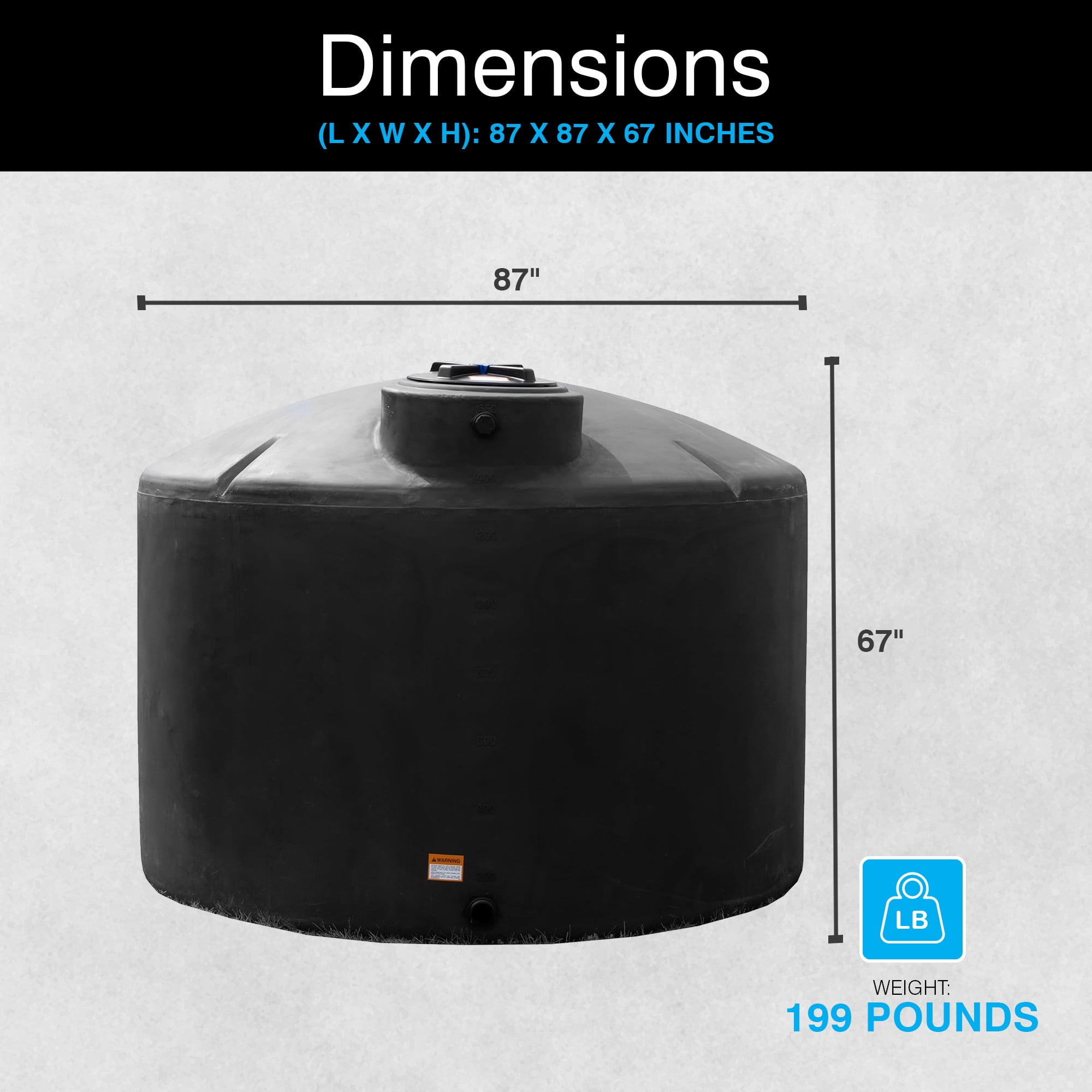 Norwesco Water Tank with 16" Lid, Outdoor Storage Container, 1550 Gallon, Black
