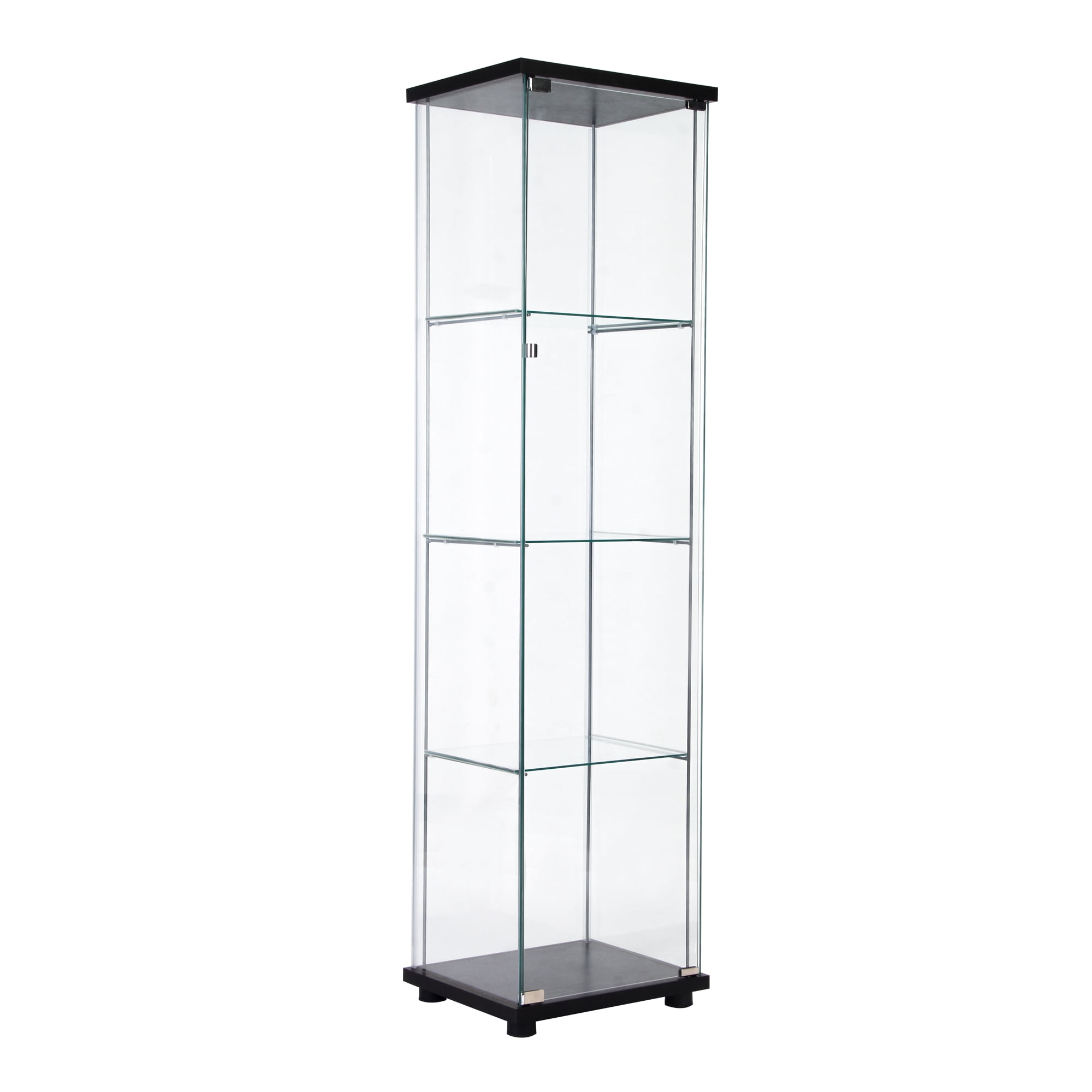 One Door Glass Glass Display with 4 Shelves, Black