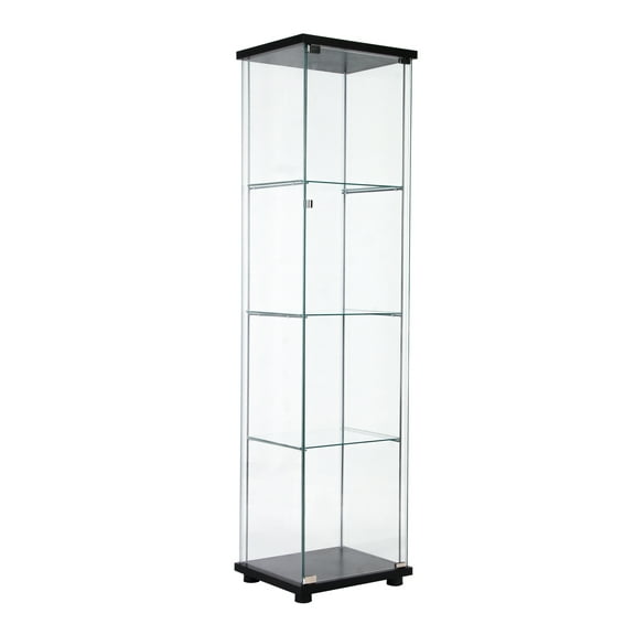 CoSoTower One Door Glass Cabinet Glass Display Cabinet with 4 Shelves, Black