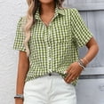 thumbnail image 5 of HongQid Women's Plaid Short Sleeve Button Down Shirt Casual Summer Blouses Tops, 5 of 8