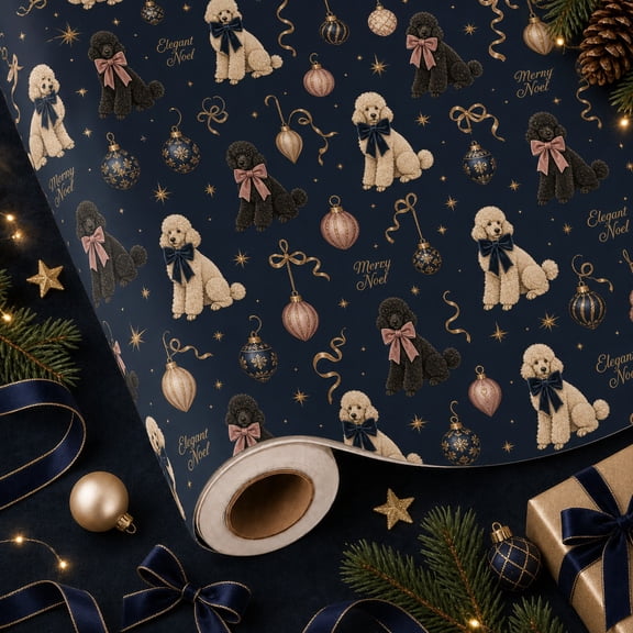 Christmas Wrapping Paper Roll Elegant Poodle Noel Gift Wrap for Holiday Presents