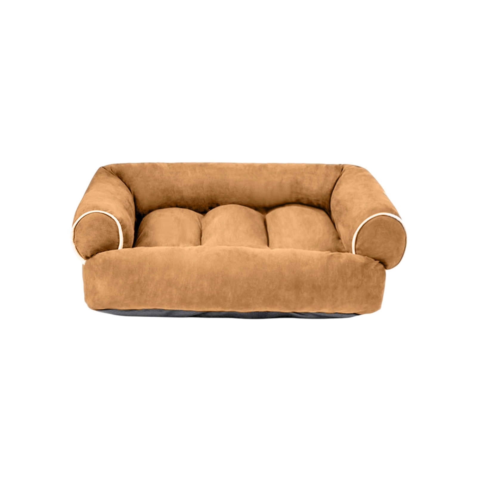Suede Orthopedic Dog Bed for Small to Medium Dogs, Soft Pet Couch Bed with Sides, Non-Slip Bottom, Khaki