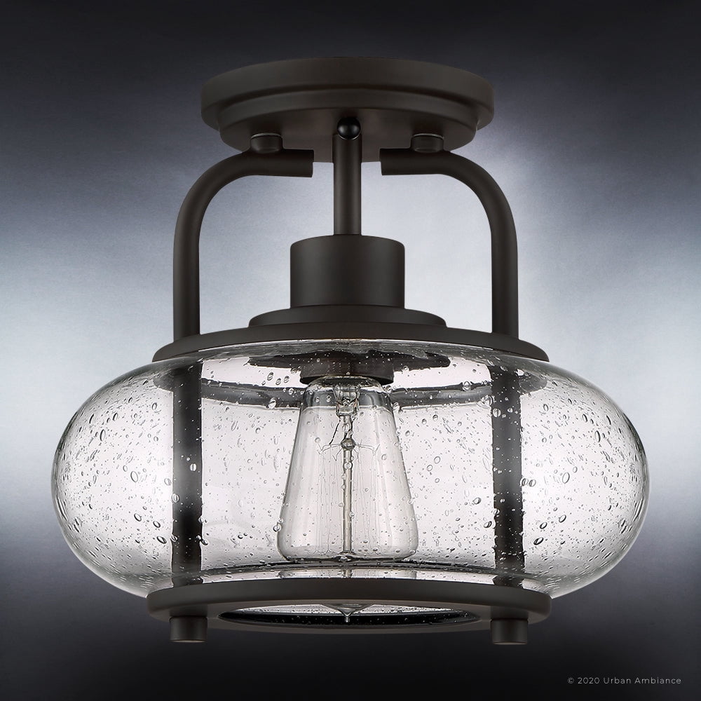 Luxury Utilitarian Indoor Ceiling Light, 9.28''H x 10.00''W, with Coastal Style Elements, Nautical Design, Black Bronze Finish and Clear Seeded Glass, UQL3271