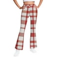 thumbnail image 2 of ATOGUTA Flare Pants For Girls High Waisted Casual Kids Plaid Warm Fleece Bell Bottom Pants Size 5T-16, Red, 2 of 6