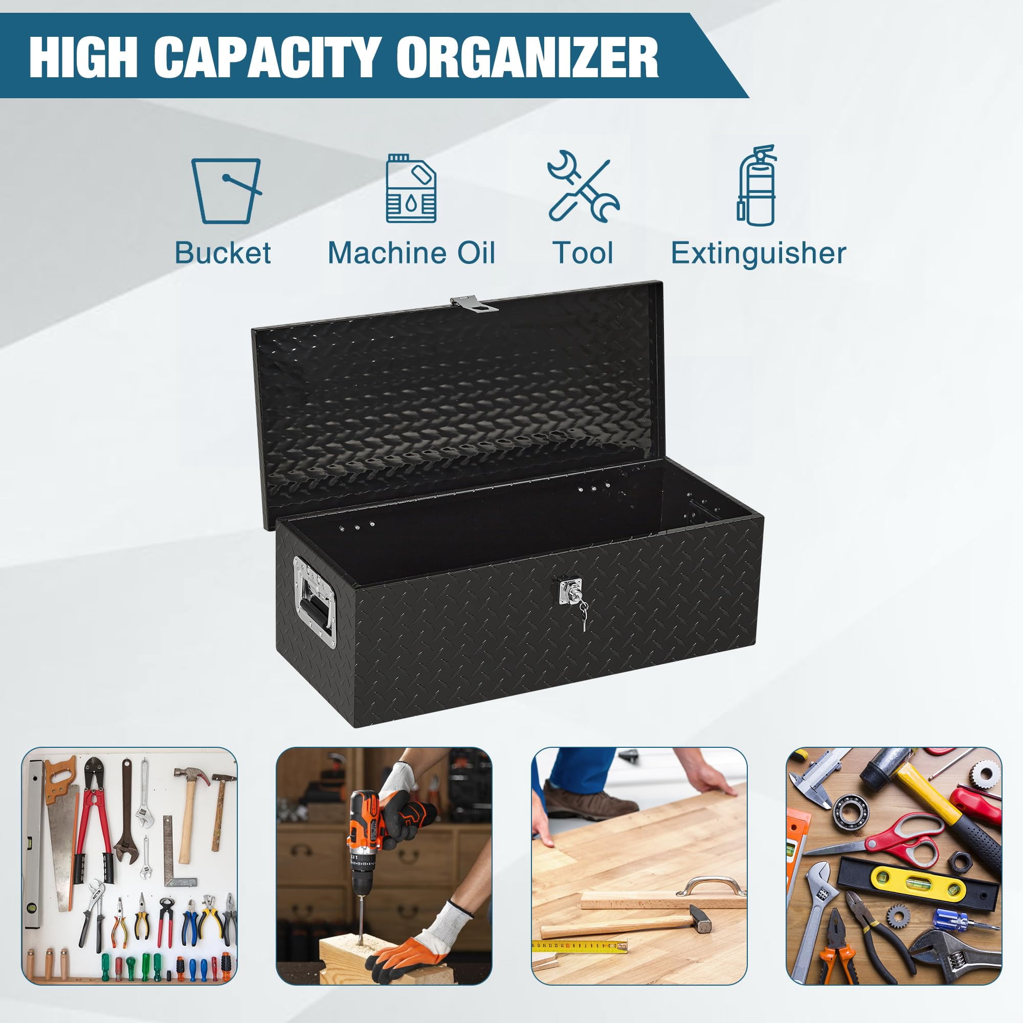 Truck Bed Tool Box, Heavy Duty Metal Tool Box Organizer, Trailer Box with Safe Hinge for Truck, Pickup, RV, Trailer