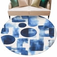 thumbnail image 2 of Blue Geometric Large Round Rug 8 FT, Non Slip Living Room Area Carpet, Modern Abstract Vintage Art Aesthetic Washable Soft Circle Rug Non-Shedding Floor Carpet for Bedroom Office Dining Room, 2 of 9