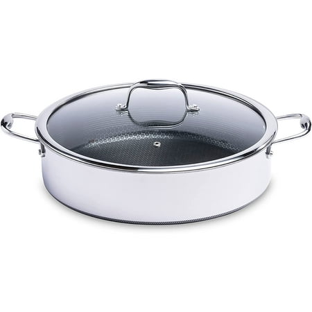 HexClad Hybrid Nonstick Sauté Pan and Lid, Chicken Fryer, 7-Quart, Dishwasher and Oven-Safe, Compatible with All Cooktops