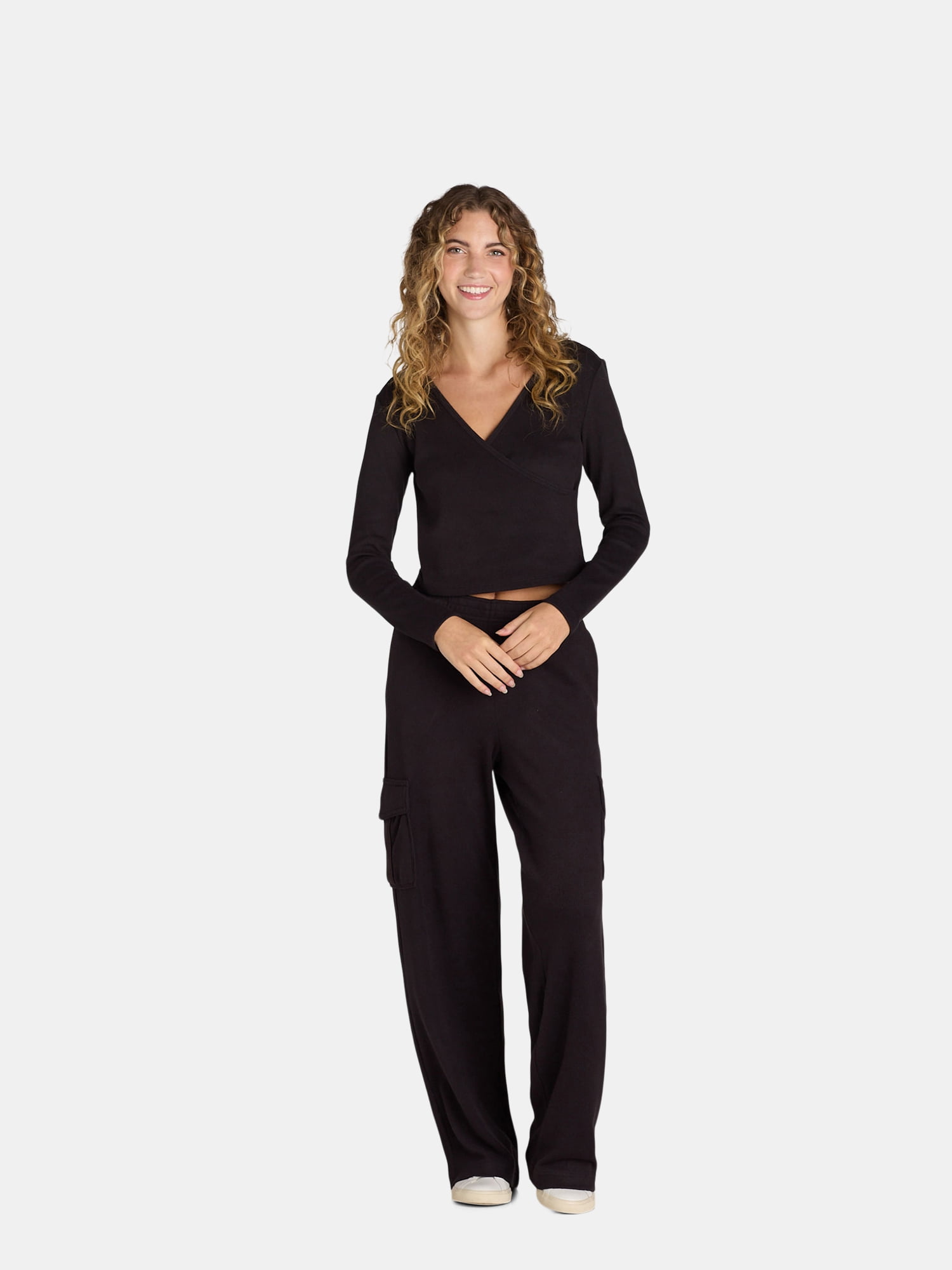 No Boundaries Brushed Waffle Knit Cargo Pants, Sizes XS to XXL (Women's)