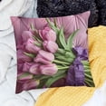 thumbnail image 2 of BANET Flower , Beautiful Bouquet Purple Tulips Pink Wooden Bouquet Double Sided Square Pillowcase Sofa Cushion 20x20in, 2 of 5