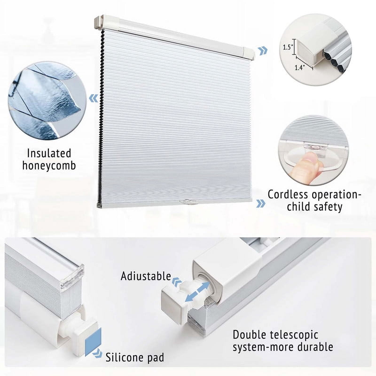 Keego No Tools Cordless Blind for Windows Blackout Cellular Window Shades Customed Honeycomb No Drilling Blinds for Home and Bedroom, White 41 1/2"W x 48"H