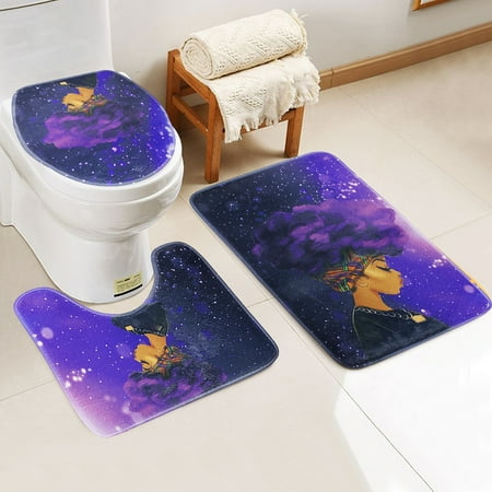 Xmas Door Mats 3Pcs Non-Slip African Girl Bathroom Set Pedestal Floor Rug + Lid Toilet Cover +Bath Mat Doormat Carpet Home Decor Christmas Gift ()