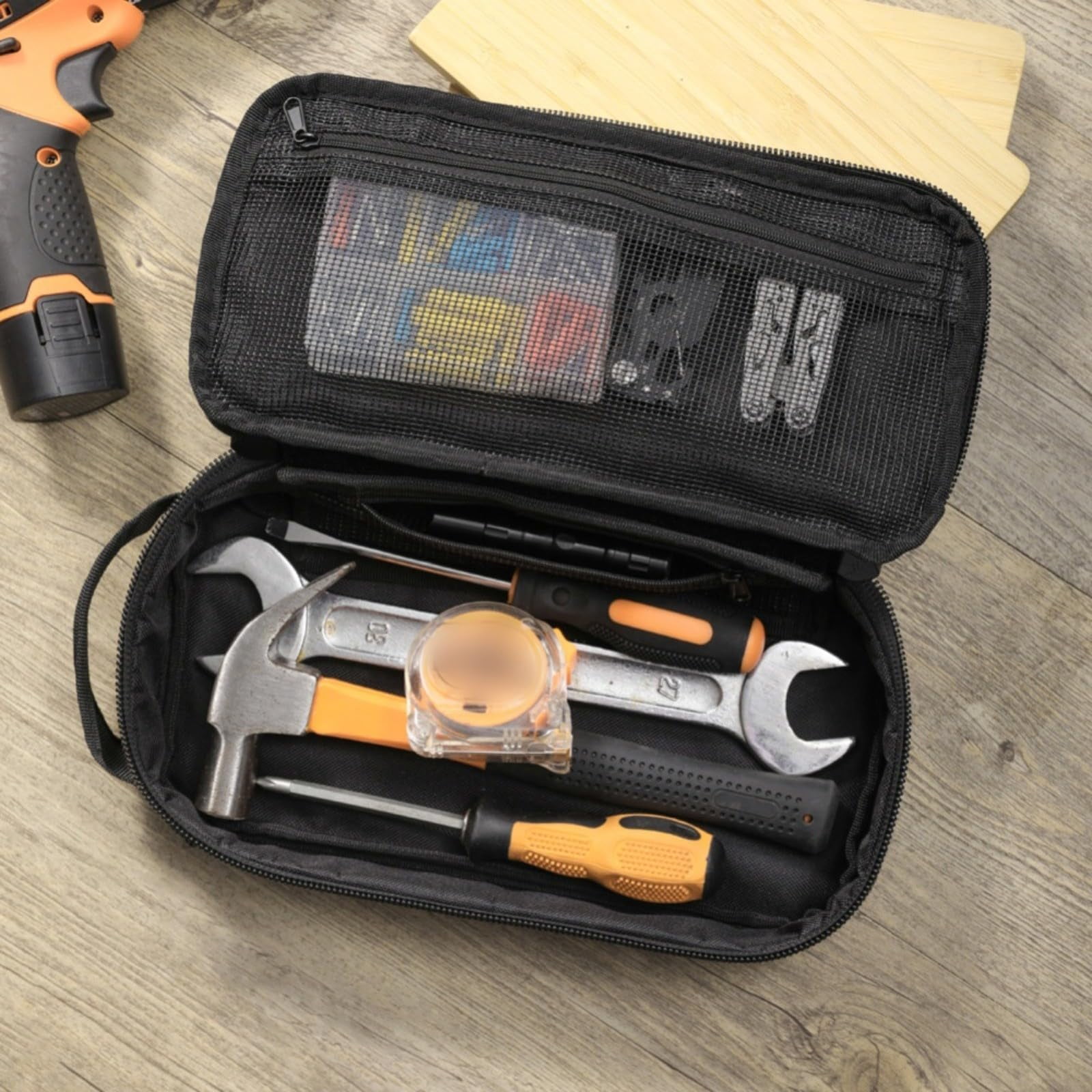 Heavy Duty Small Tool Bag Pouch Portable Utility Organizer Case with Zipper Handle. Perfect for Motorcycle, Road Bike, Electricians & More