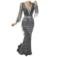 thumbnail image 2 of Robes pour Femmes en Solde Grande Taille Robe Longue à Manches Longues Col en V à Paillettes Gris L JE, 2 of 9