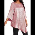 thumbnail image 1 of Blusa Holgada con Cuello Redondo y Mangas de Puntos, Dobladillo Irregular, Talla Grande 2025 para Mujer Brillantina 5XL, 1 of 8