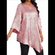 thumbnail image 1 of Blusa Holgada con Cuello Redondo y Mangas de Puntos, Dobladillo Irregular, Talla Grande 2025 para Mujer Brillantina 5XL, 1 of 8