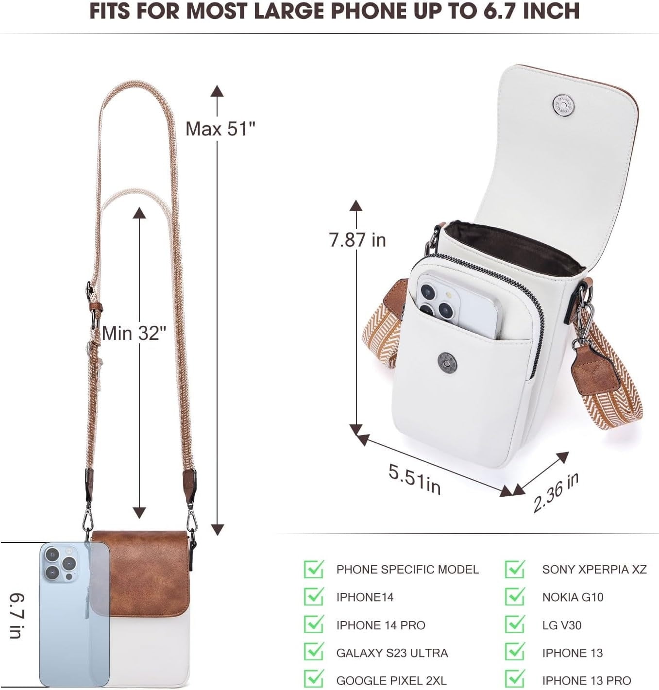 Kwuty Small Crossbody Bags for Women Trendy,Leather Triple Compartment Cell Phone Crossbody Wallet Purses with Card Slots（Beige+brown）