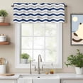 thumbnail image 2 of Navy Blue Grey White Kitchen Curtain Valances for Windows Farmhouse Short Curtains, Abstract Geometric Ocean Wave Stripe Rod Pocket Valance Curtain for Bedroom Cafe Living Room 42"x12", 2 of 8