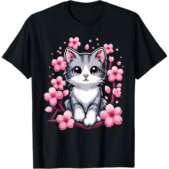 Vintage Cherry Blossom Cat Kitten So Cute Funny Gifts Men Wonen T-shirt
