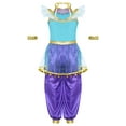 thumbnail image 3 of CHICTRY Kids Girls Arabian Princess Jumpsuit Sequins Off Shoulder Bodysuit with Wrist Bands Blue 6, 3 of 7