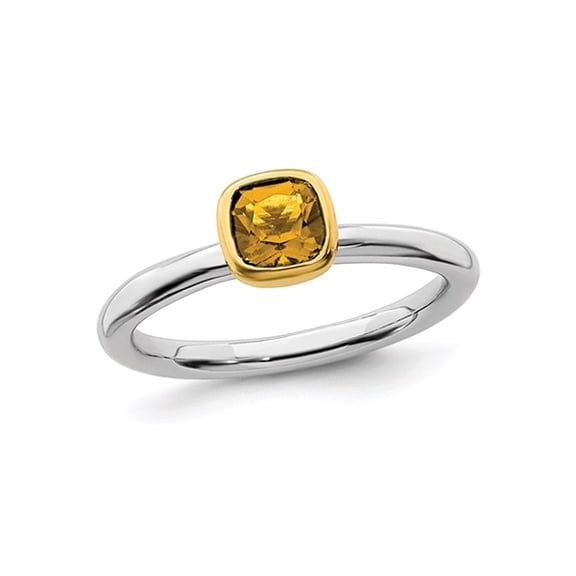1/2 Carat (Ctw) Solitaire Citrine Ring in Sterling Silver with 14K Accent