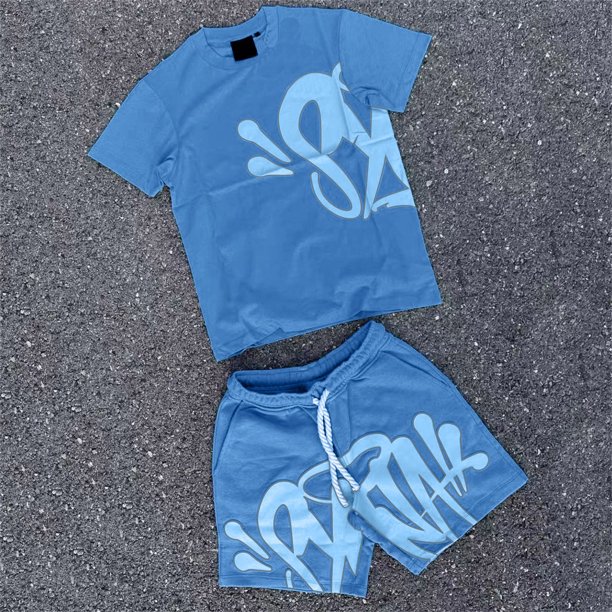 WILLBEST Conjuntos de Chándal Informales Cortos para Hombre, Camisetas y Pantalones Cortos con Cuello Redondo Estampados, Manga Corta Holgada y Estampados, para Correr En Verano