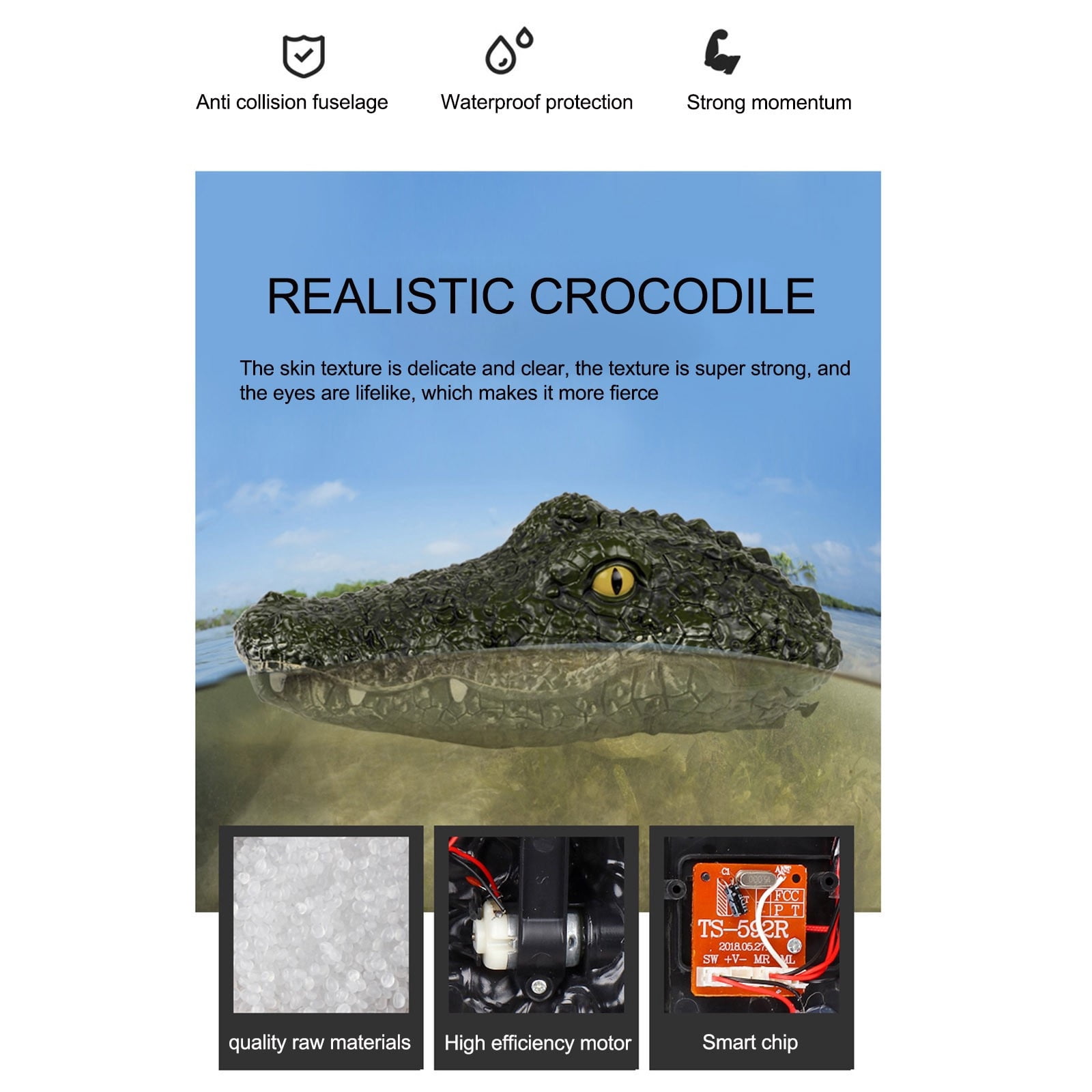 2.4G Remote Control Alligator Speedboat Water Racing Toy 4-Channel RC Boat Pool Lake Outdoor Play Simulated Animal Design Anti-Flip System LED Light Effects for 14+ Years