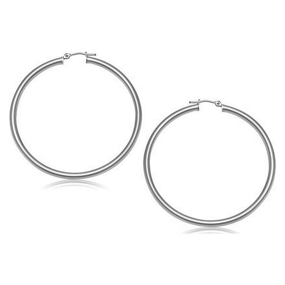 10k White Gold Polished Hoop Earrings (15 mm)