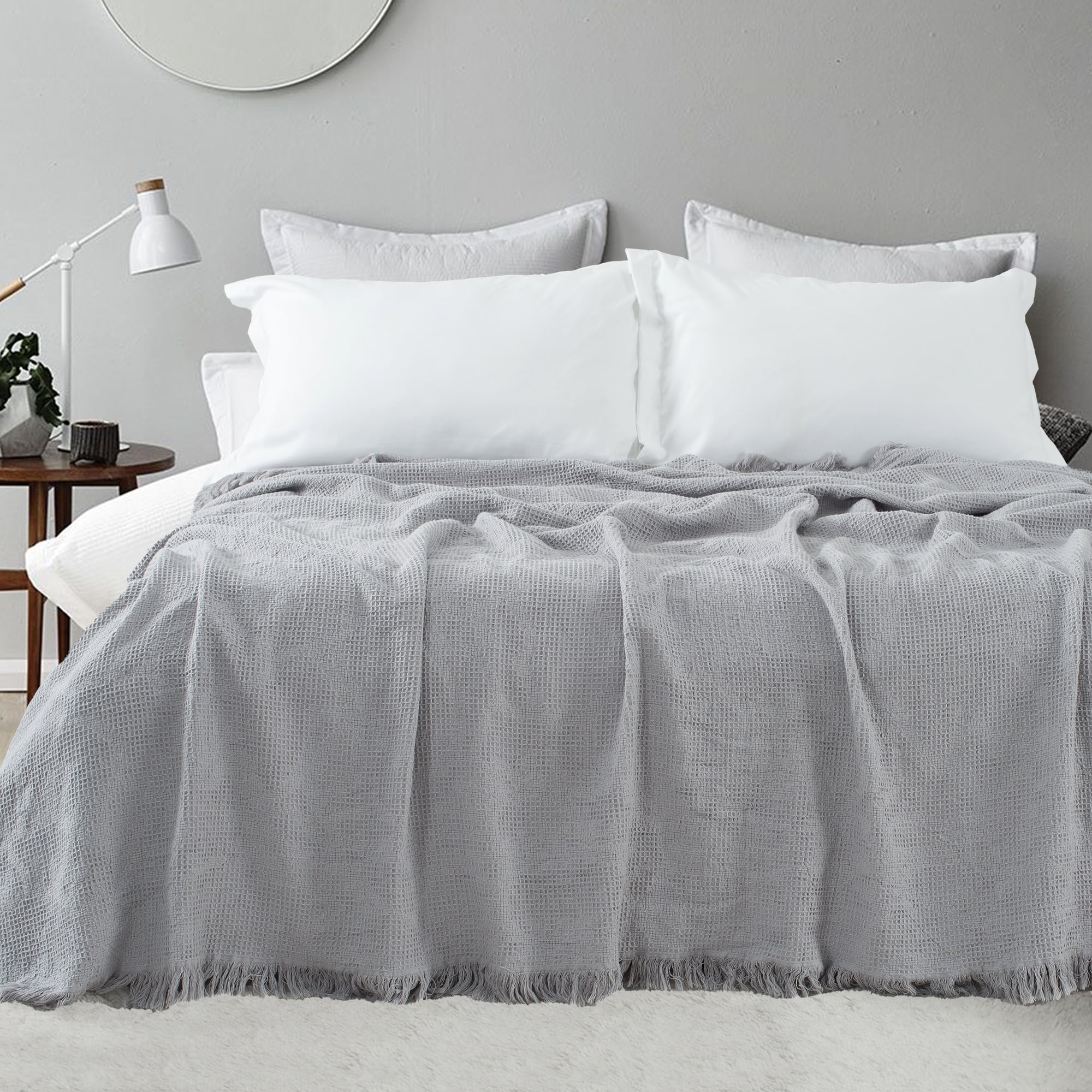 VERAMUSE 100% Cotton Blanket for Bed Grey 90"x90" Queen Size Breathable Thin Blankets for Summer