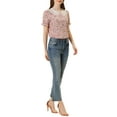 thumbnail image 2 of Allegra K Women's Peter Pan Collar Ruffled Bubble Short Sleeve Floral Blouse, 2 of 6