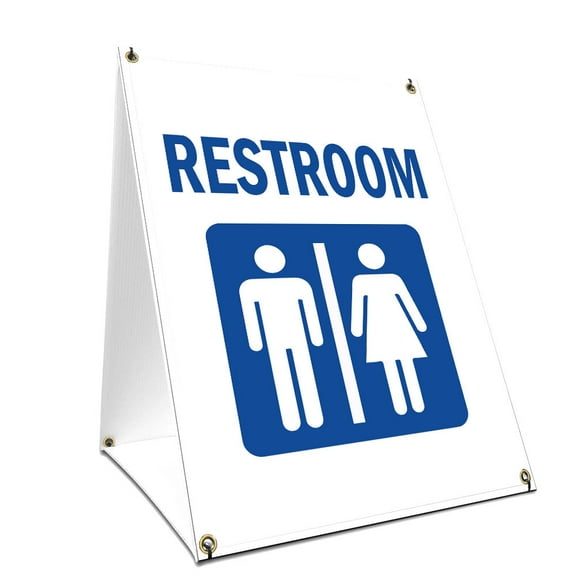 A-frame Sidewalk Restroom Sign With Graphics On Each Side | 24" X 36" Print Size