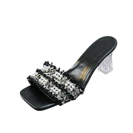 

Youmylove Summer Leisure High-Heeled Pearl I-Shaped Shoes For Daily Office Women Leisure Comfort Cozy Daily Walking