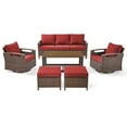 thumbnail image 2 of Opohoro 6-Piece Outdoor Conversation Set with Patio Sofa, Coffee Table, Ottomans and Swivel Rocking Chairs, Red, 2 of 12