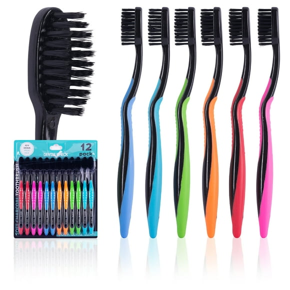 Brosse à Dents à Carreaux Dentaire Lot de 12, Solution Naturelle de Blanchiment des Dents, Poils Ultra-Doux pour Soins Dentaires, Poils Inclinés pour Zones Difficiles d'Accès, Nettoie 99 % de la Plaque & Illumine un Sourire (Charbon)