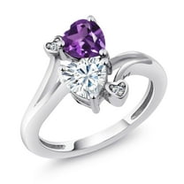 Gem Stone King 925 Sterling Silver Purple Amethyst White Moissanite and White Lab Grown Diamond Ring for Women (1.63 Cttw, Heart Shape 6MM, Gemstone February Birthstone, Size 7)
