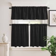 thumbnail image 2 of 3 Piece Kitchen Curtains and Valances Set Solid Black Cafe Curtains 36 Inch Length Retro Minimalism Abstract Denim Texture Valance & Tier Curtain for Living Room Bedroom Window 54"x18"+27"x36"*2, 2 of 6