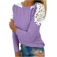 thumbnail image 1 of Timegard Hauts pour Femmes en Dentelle à Manches Longues Col Ras du Cou Confortables Couleur Unie T-Shirt d'Automne Chic Décontracté Hauts Amples, 1 of 5