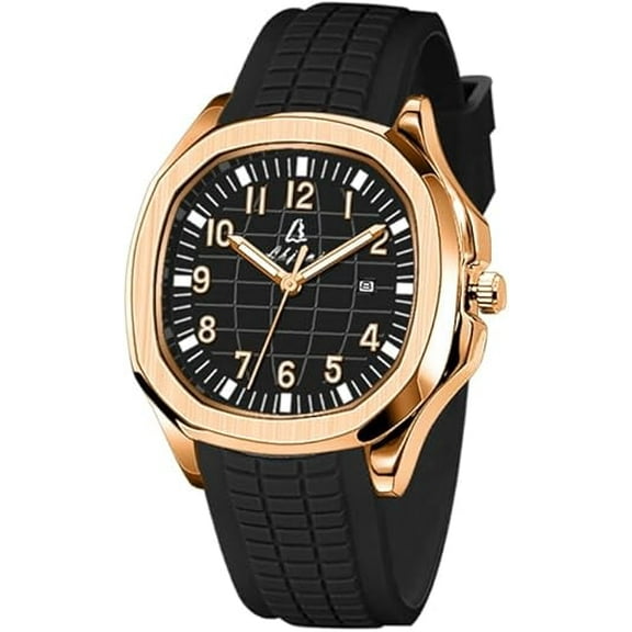 Blekon Men's 44mm Quartz Watch with Silicone Strap, Luminous Hands & Date Display – Rose-Gold/Black