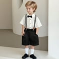 thumbnail image 2 of Bainana Toddler Boys Summer Suit Set Solid Color Short Sleeve Button Down Shirts And Shorts Set Cute Soft Little Boys School Performance Formal Casual Wear Size 4-5 Years, 2 of 5
