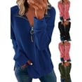 thumbnail image 5 of VSNOW Women Long Sleeve Zipped V Neck Base Tops Pullover Casual T Shirt Blouse, 5 of 5