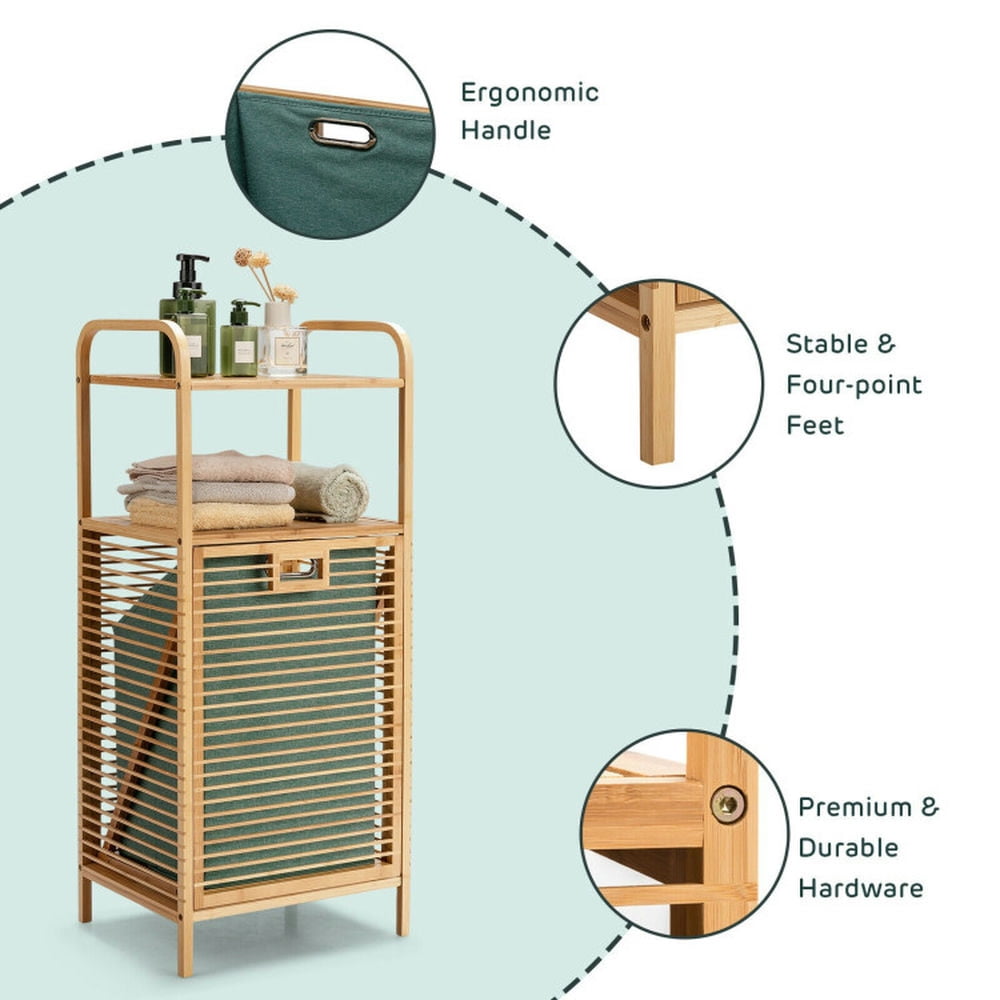 Finihen Laundry Hamper, Laundry Basket, Tilt-out Bamboo Laundry Hamper with 2-Tier Shelf and Removable Liner, for Bathroom, laundry Room, Natural Finihen Laundry Hamper, Laundry Basket, Tilt-out Bamboo Laundry Hamper with 2-Tier Shelf and Removable Liner, for Bathroom, laundry Room, Natural