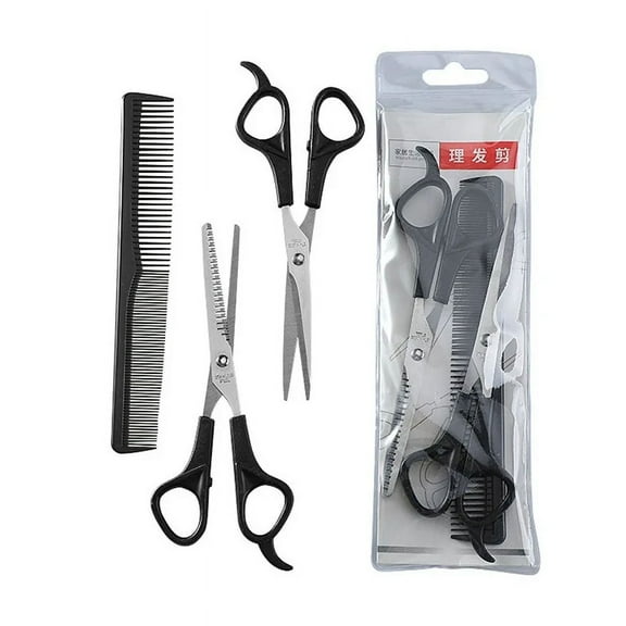 black Household Hairdressing Scissors Thinning Shears Hair Cutting Barber Scissors Flat Tooth Scissor Comb 3pcs Set Hair Styling Tools