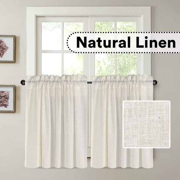 Natural Linen Kitchen Curtains 36 Inch Length Textured Flax Curtain Tiers For Bathroom Windows Rod Pocket Small 2 Panels Ivory Com Natural Linen Kitchen Curtains 36 Inch, 36 Inch Length Kitchen Curtains