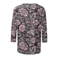 thumbnail image 5 of CYMMPU Loose Fit Round Neck Tunic Tops Fall Trendy Shirts Spring Tops Blouses for Women Dressy Casual Floral Printed 3/4 Sleeve Lightweight Basic Tees Multicolor XL, 5 of 5
