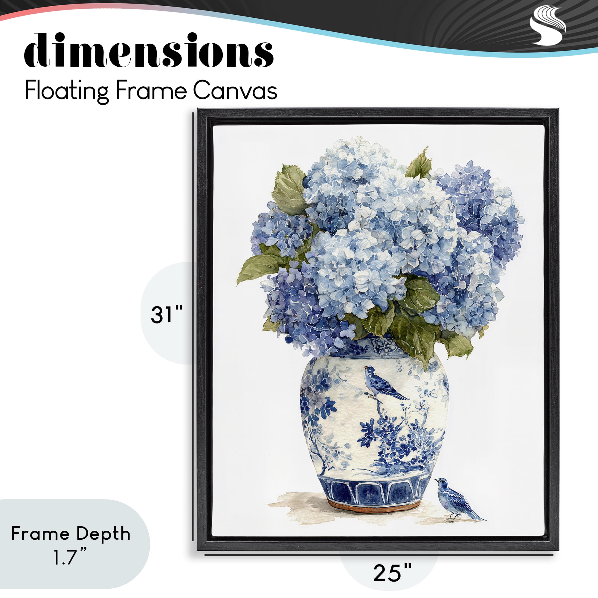 Stupell Industries Blue Bird & Hydrangea Vase Black Framed Floater Canvas Wall Art, design by Imagine It Images