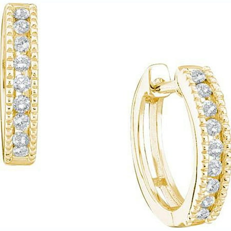 - 0.26 Carat (ctw) 10K Yellow Gold Round White Diamond Ladies Huggies Hoop Earrings 1/4 CT