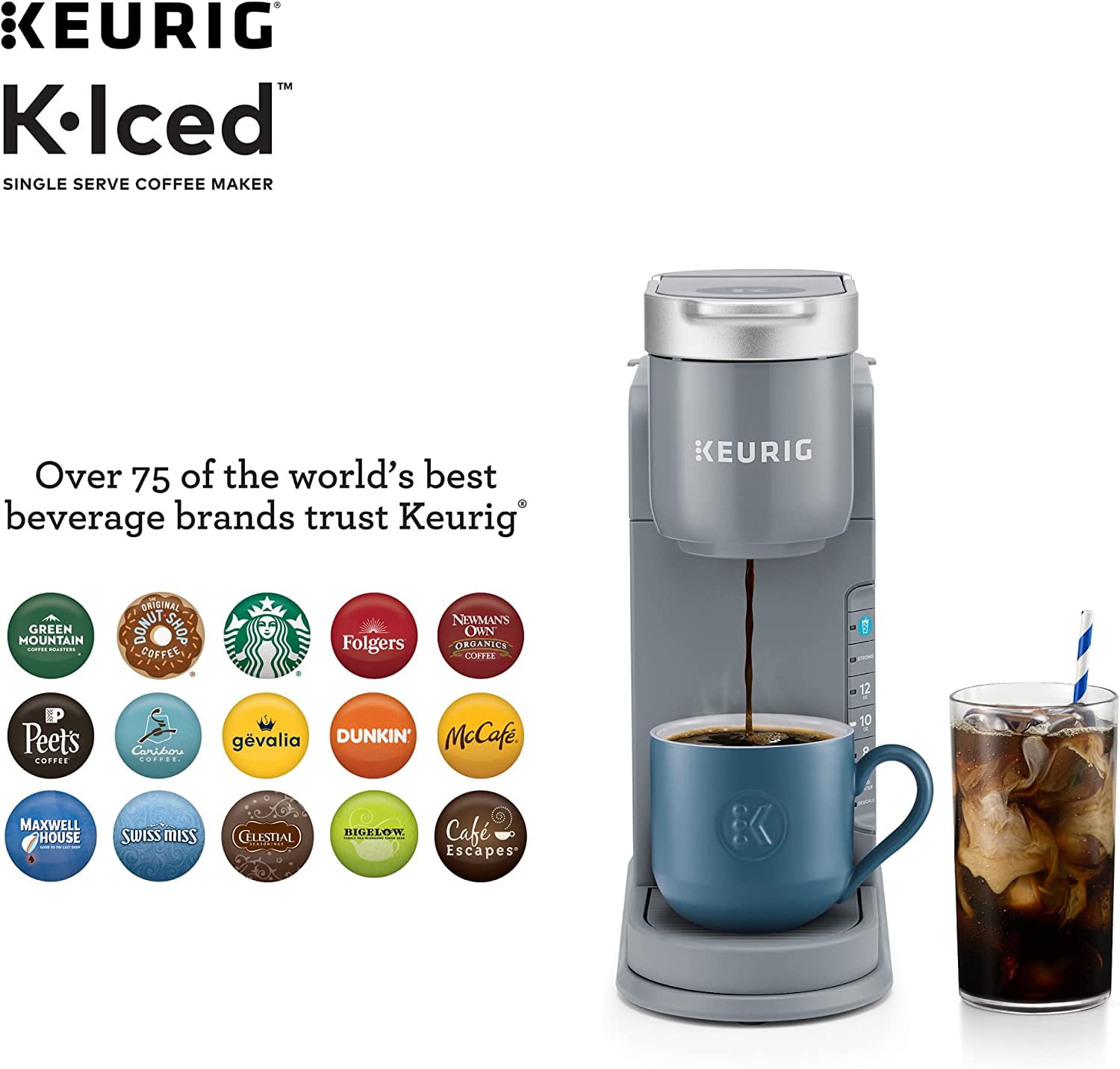 Keurig K-Slim+Iced Single Service Coffee Maker, Artic Gray Bundle