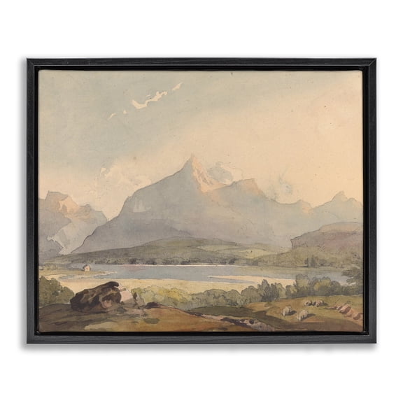 Peaceful Hazy Mountains Black Framed Floater Canvas Wall Art, design by Lettered and Lined