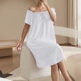 thumbnail image 4 of Uaswgudfs Women's Off Shoulder Nightgown with Removable Pads, Casual Midi Sleep Dress, Comfortable Loungewear Nightdress for Women White XL, 4 of 9