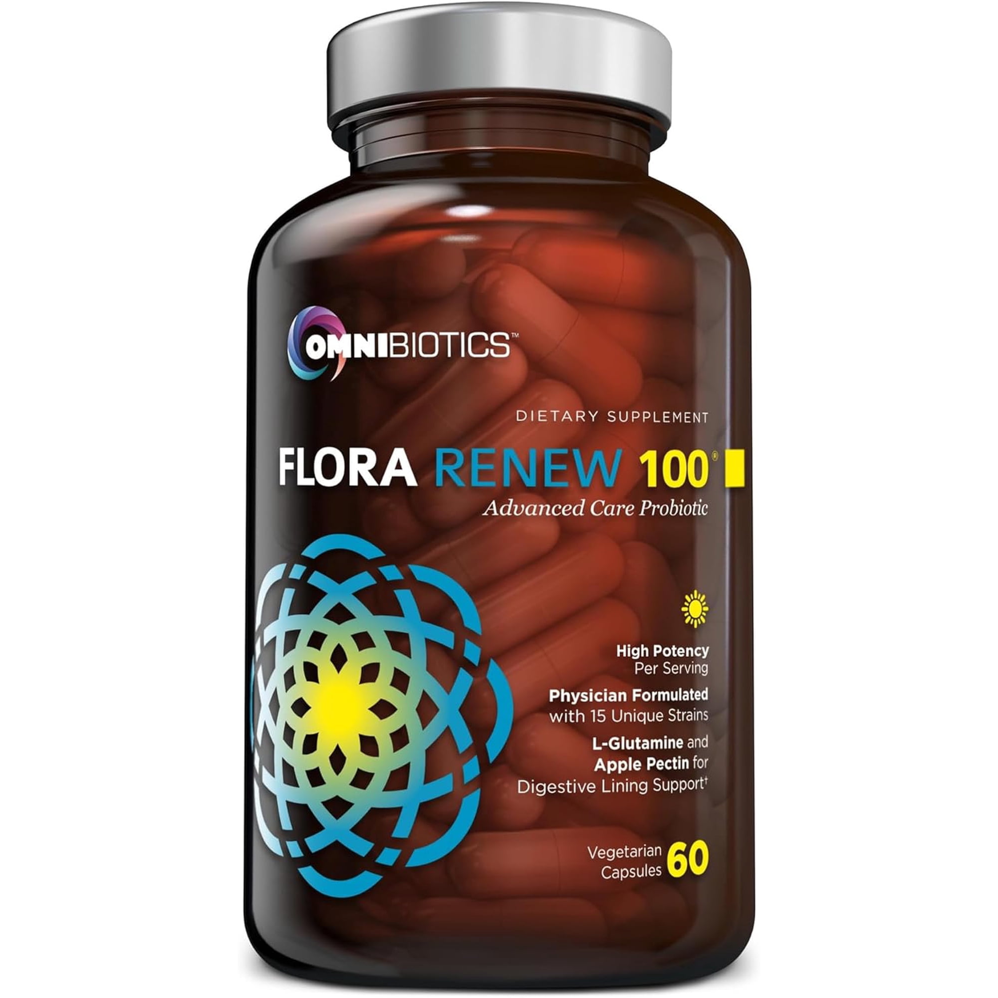 100 Billion Probiotics - 15-Strain Probiotic for Women & Men, DRCaps Delayed Release, Prebiotics, L-Glutamine, Apple Pectin, Gut Lining Support, Shelf Stable, Non-GMO, 60 Vegan Capsules for Adults